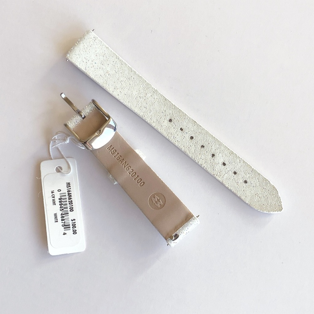 MICHELE | White Crystal 16mm Leather Watch Band - Picture 8 of 9